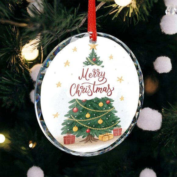 NEW -Glass Circular Ornament Pendant - Merry Christmas - Picture 5 of 9